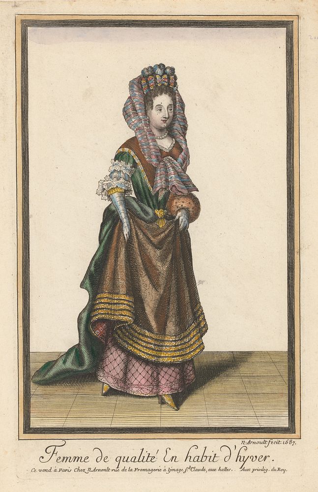 Femme de Qualité En habit d’hyver (1687) by Nicolas Arnoult, Nicolas Arnoult and Lodewijk XIV koning van Frankrijk