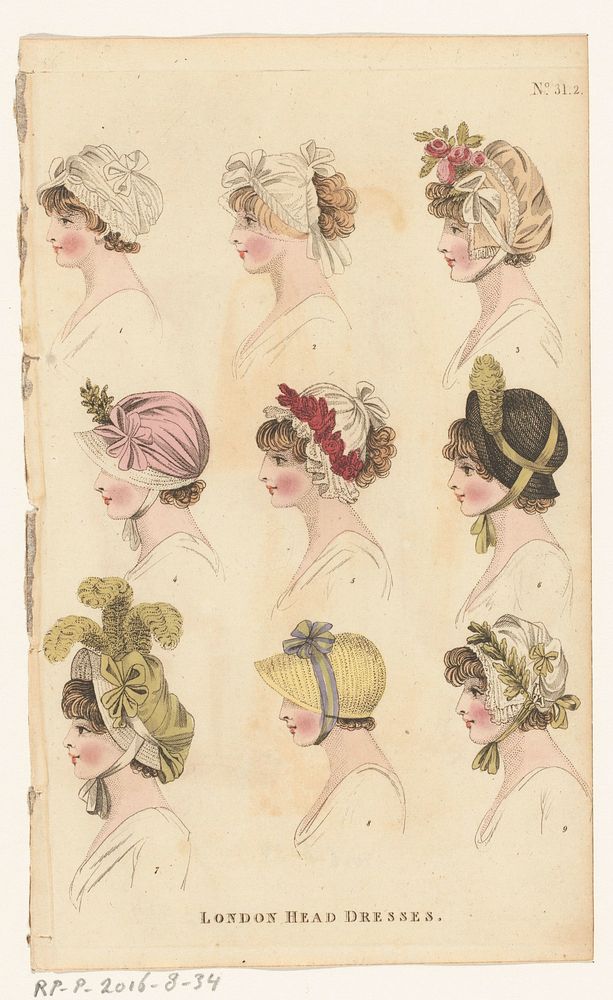 Magazine of Female Fashions of London and Paris, No.31.2, London Head Dresses (1798 - 1806) by Richard Phillips