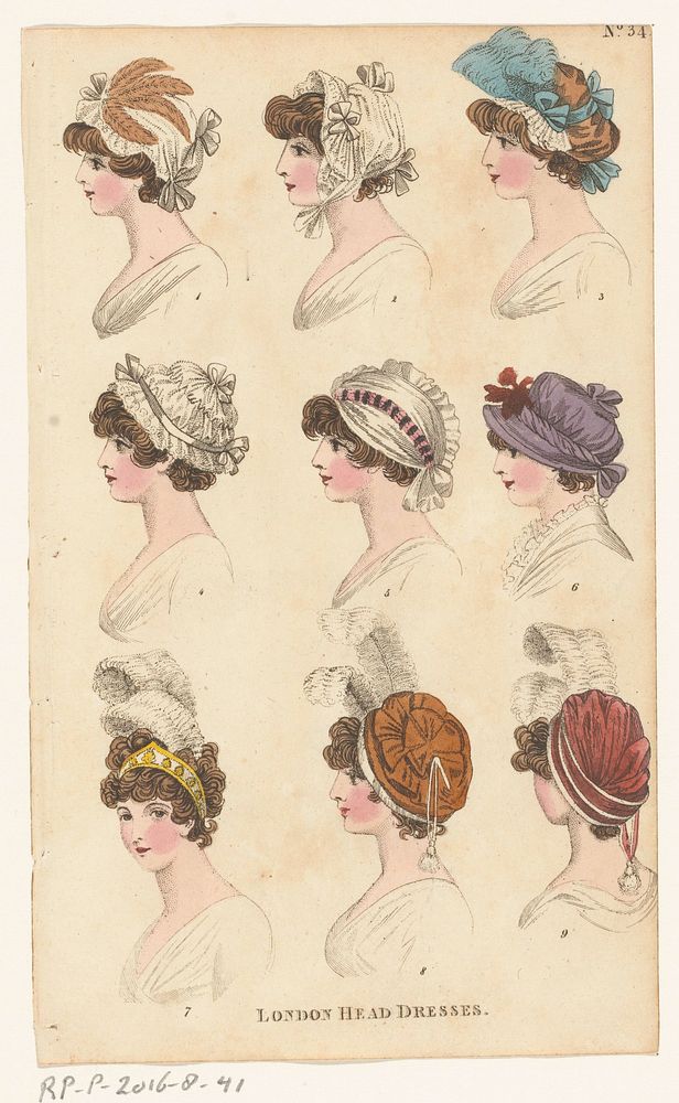 Magazine of Female Fashions of London and Paris, No.34. (?). London Head Dresses (1798 - 1806) by Richard Phillips