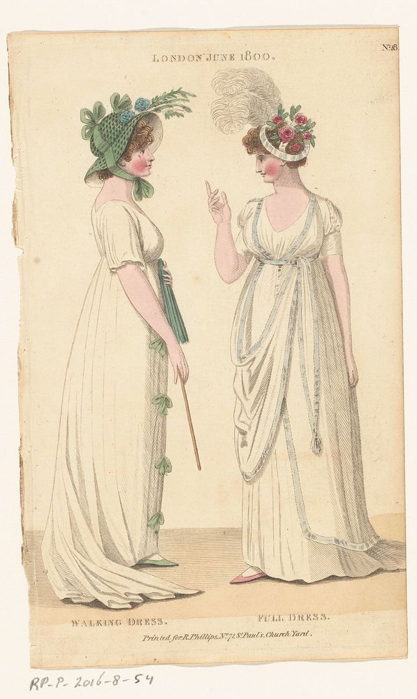 Magazine of Female Fashions of London and Paris, No. 28: London, June 1800: Walking Dress; Full Dress (1800) by Richard…