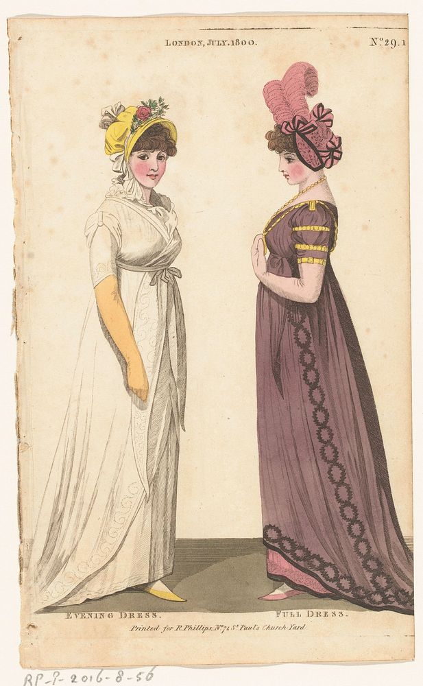 Magazine of Female Fashions of London and Paris, No. 29.1: London, July. 1800: Evening Dress; Full Dress (1800) by Richard…