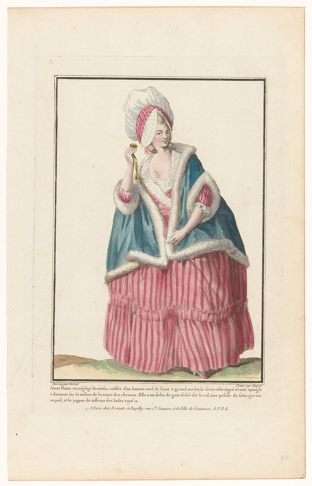 Gallerie des Modes et Costumes Français, 1779, R. 98: Jeune dame en négligé du matin (...) (1779) by Nicolas Dupin, Desrais…