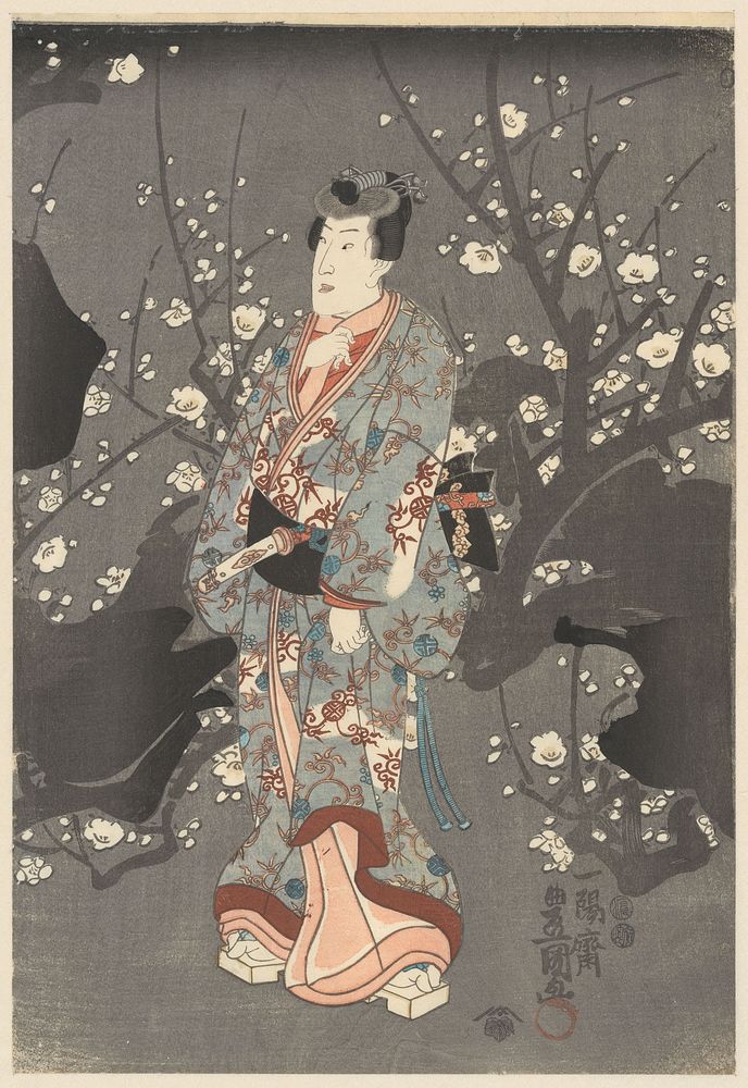Het bewonderen van de pruimenbloesem (c. 1850) by Kunisada II  Utagawa and Tsutaya Kichizo