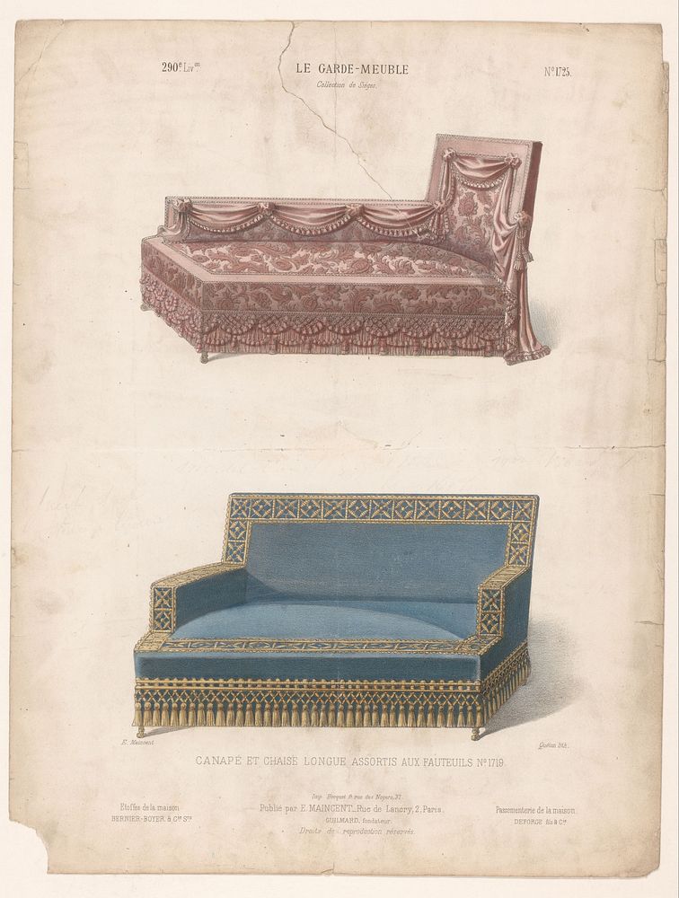 Canapé en chaise longue (1885 - 1895) by Quéton, Becquet frères, Eugène Maincent and Désiré Guilmard