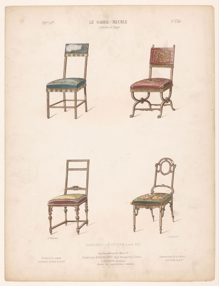 Vier stoelen (1885 - 1895) by Chanat, Becquet frères, Eugène Maincent and Désiré Guilmard