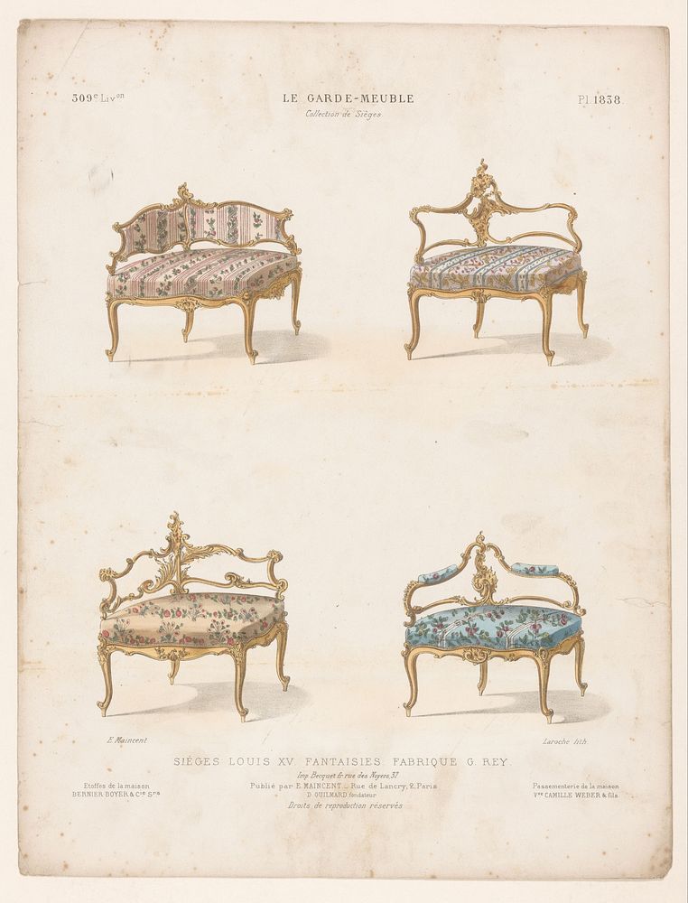 Vier stoelen (1885 - 1895) by Léon Laroche, Becquet frères, Eugène Maincent and Désiré Guilmard