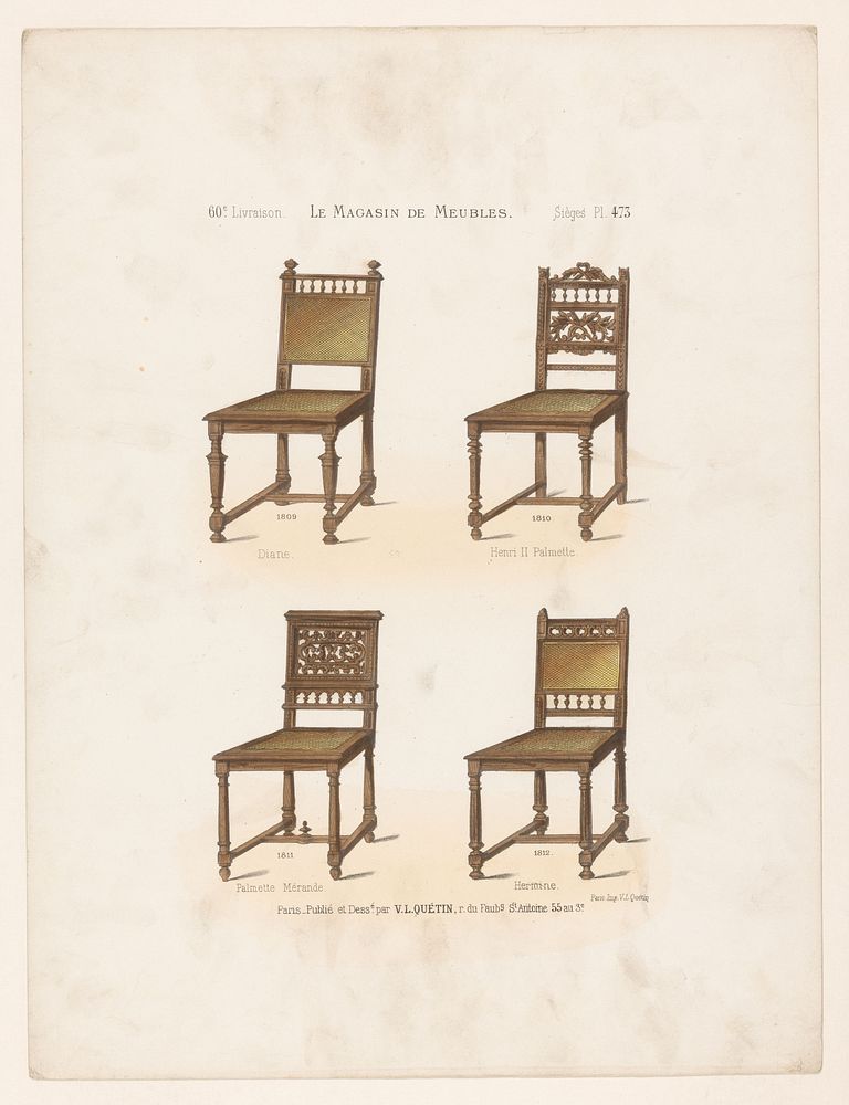 Vier stoelen (1878 - in or after 1904) by anonymous, Victor Léon Michel Quétin, Victor Léon Michel Quétin and Victor Léon…