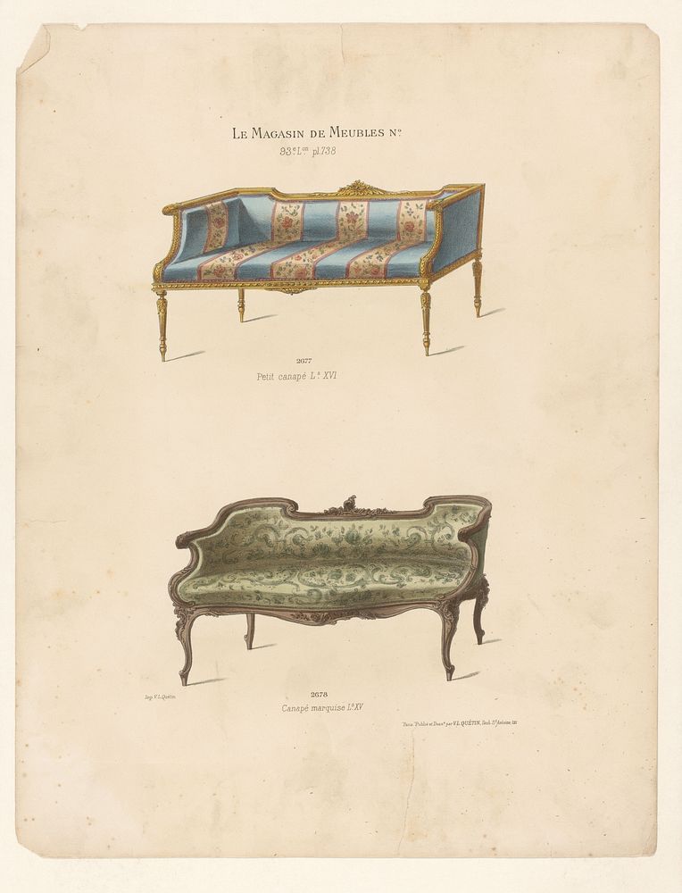 Twee canapés (1878 - in or after 1904) by anonymous, Victor Léon Michel Quétin, Victor Léon Michel Quétin and Victor Léon…