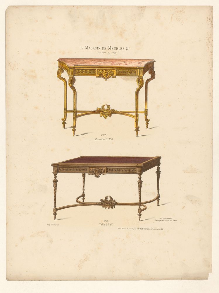Consoletafel en tafel (1878 - in or after 1904) by anonymous, Victor Léon Michel Quétin, Victor Léon Michel Quétin and…
