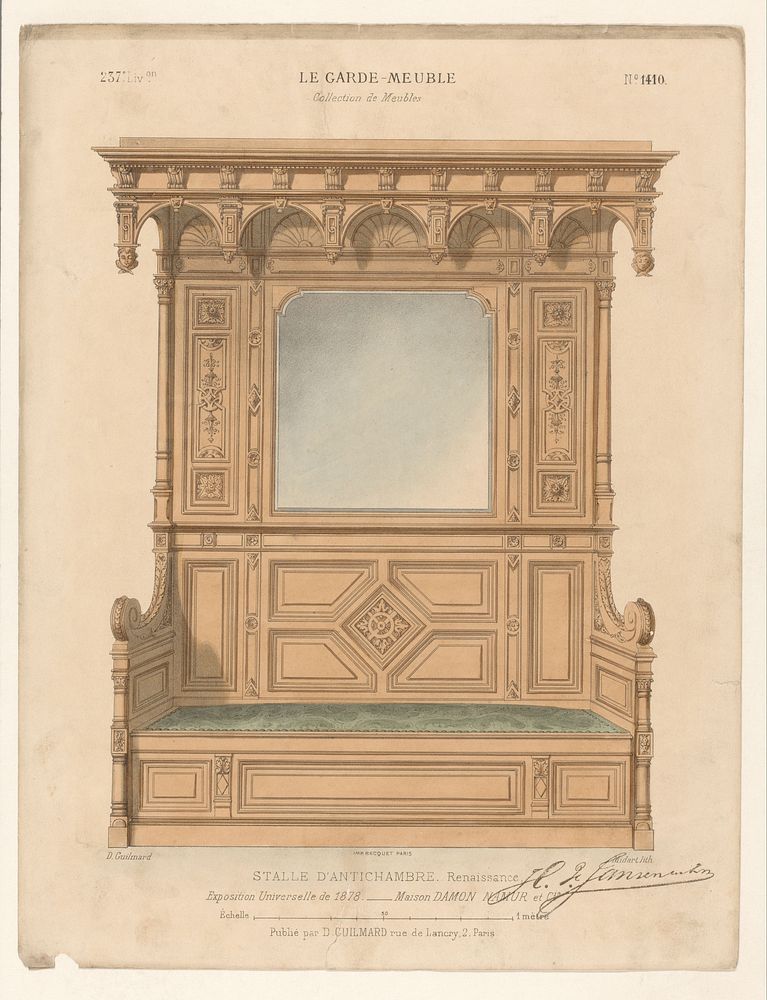 Bank met spiegel (1878 - 1885) by Midart, Becquet and Désiré Guilmard