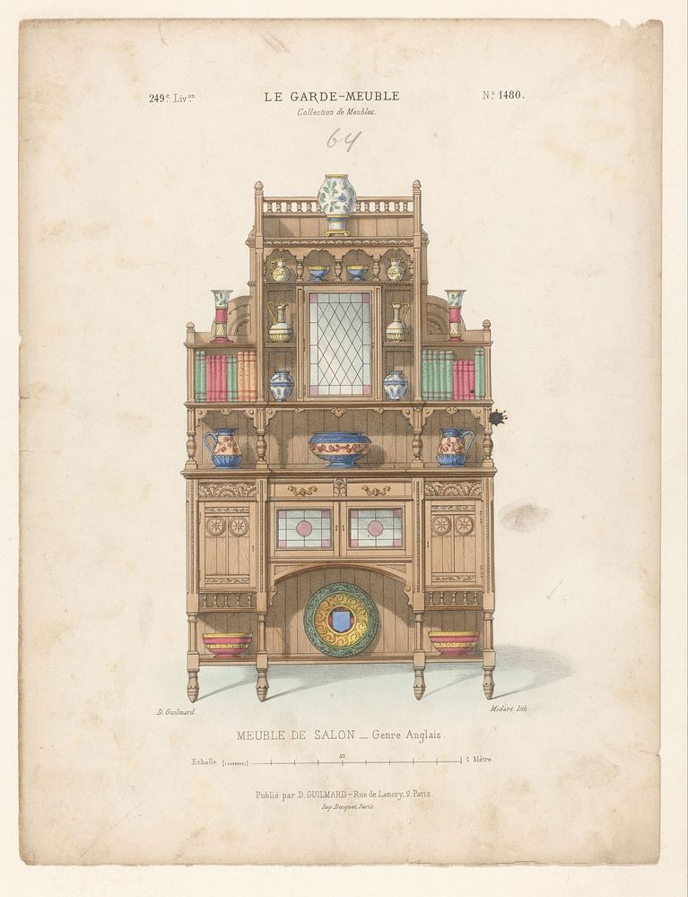 Kast met servies en boeken (1839 - 1885) by Midart, Becquet and Désiré Guilmard