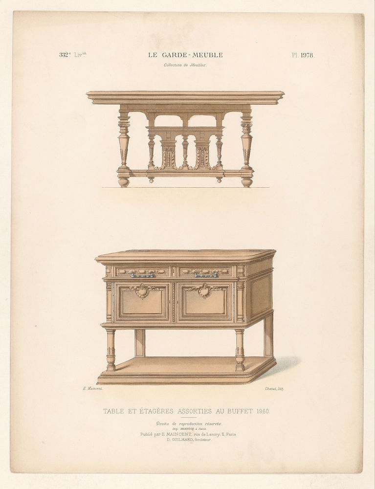 Kast en tafel (1885 - 1895) by Chanat, Monrocq, Eugène Maincent and Désiré Guilmard