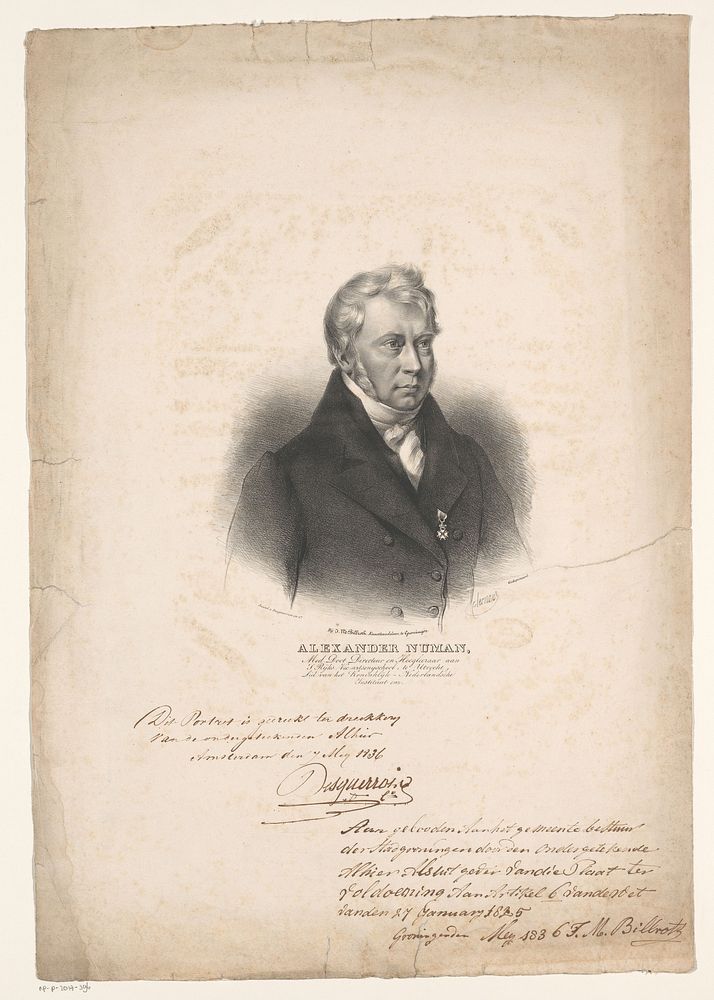 Portret van Alexander Numan (1836) by J B Clermans, Johan Martin Billroth and Desguerrois and Co
