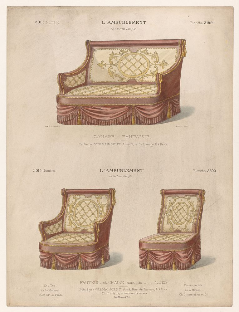 Canapé, fauteuil en stoel (1895) by Chanat, Monrocq and weduwe Eugène Maincent