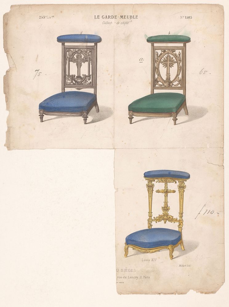 Drie bidstoelen (1839 - 1885) by Midart, Becquet and Désiré Guilmard