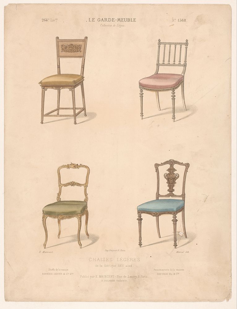 Vier stoelen (1885 - 1895) by Marcal, Becquet frères, Eugène Maincent and Désiré Guilmard