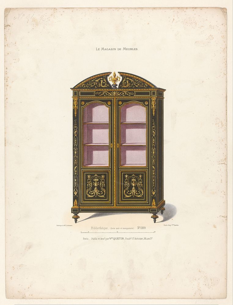 Boekenkast (1832 - 1877) by anonymous, Victor Joseph Quétin, Victor Joseph Quétin and Victor Joseph Quétin