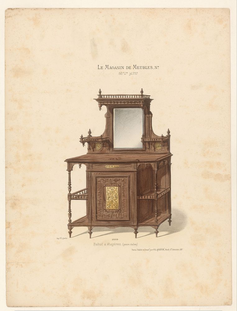 Kast met spiegel (1878 - in or after 1904) by anonymous, Victor Léon Michel Quétin, Victor Léon Michel Quétin and Victor…