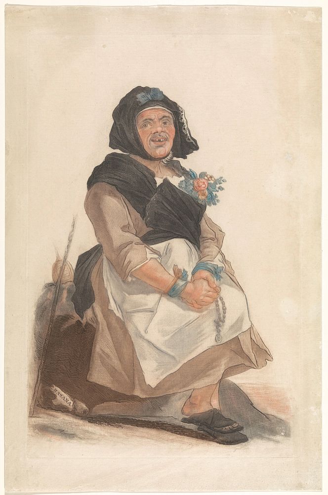 Als vrouw verklede man met rozenkrans, zittend (1790) by Carlo Lasinio