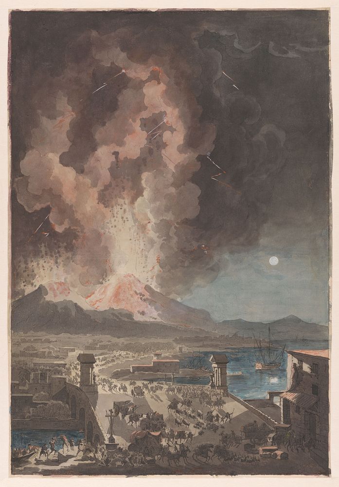Eruption of Mt Vesuvius, Seen from the Ponte della Maddalena in Naples (c. 1783) by Francesco Piranesi, Louis Jean Desprez…