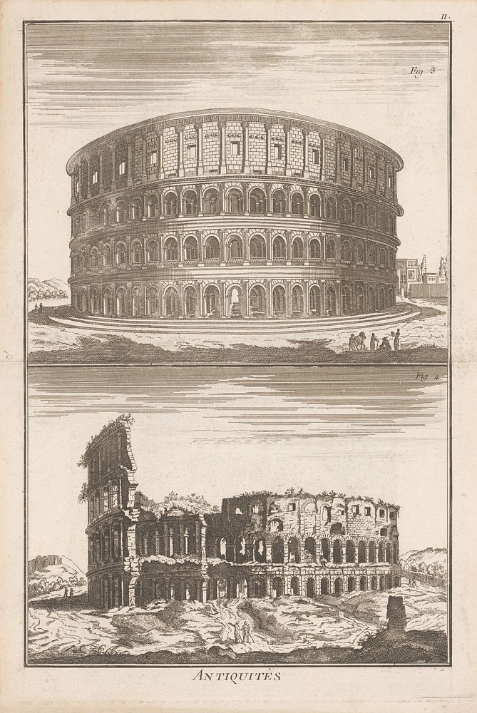 Twee gezichten op het Colosseum, te Rome (1650 - 1749) by anonymous