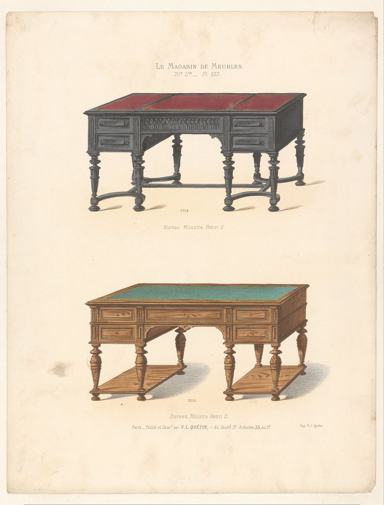 Twee bureaus in de Hendrik II-stijl (in or before 1878 - in or after 1904) by anonymous, Victor Joseph Quétin, Victor Joseph…