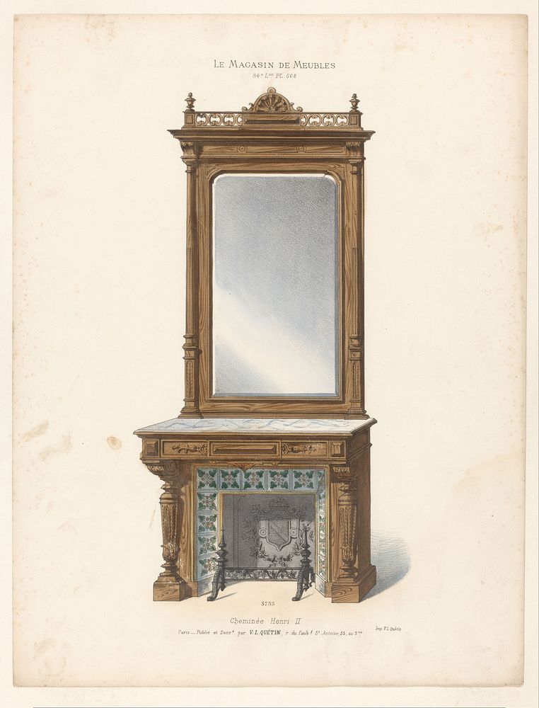 Haard met spiegel in de Lodewijk II-stijl (in or before 1878 - in or after 1904) by anonymous, Victor Joseph Quétin, Victor…