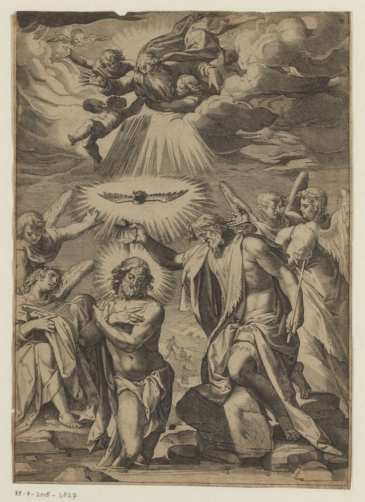 Doop van Christus in de Jordaan (in or after 1575 - 1650) by Johannes Sadeler, anonymous, Cornelis Cort and Francesco…