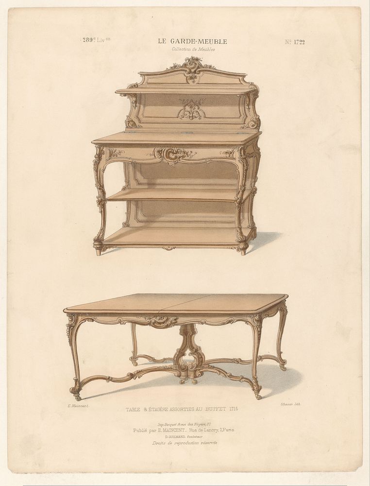 Boekenkast en tafel (c. 1860 - c. 1880) by Chanat, Eugène Maincent, Becquet and Eugène Maincent