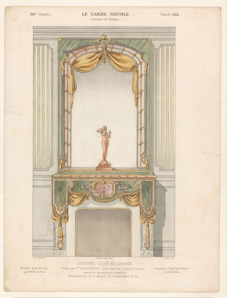 Haard met draperieën in de Lodewijk XV-stijl (in or before 1895 - in or after 1910) by Chanat, weduwe Eugène Maincent…