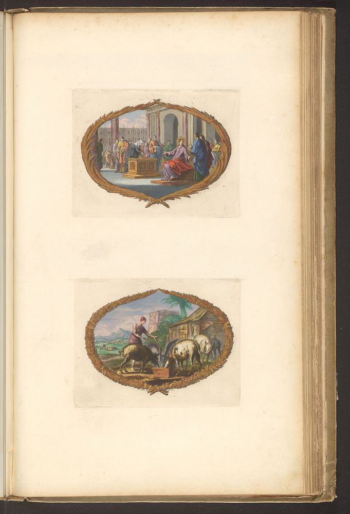 Blad met twee vignetten (1700) by Dirk Janszoon van Santen, Jan Luyken and Pieter Mortier I