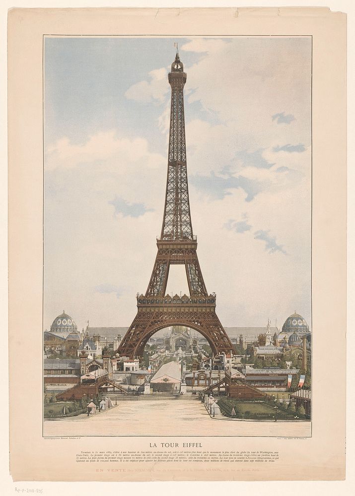 Gezicht op de Eiffeltoren (1889 - 1929) by anonymous, Lahure and Valadon and Cie Boussod