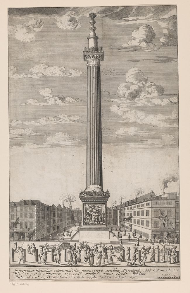 Gezicht op het 'Monument to the Great Fire of London' (after 1676) by anonymous