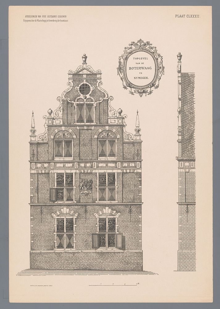 Reproductie van een prent of tekening met de gevel van de Boterwaag te Nijmegen (in or after 1886) by Wegner and Mottu…