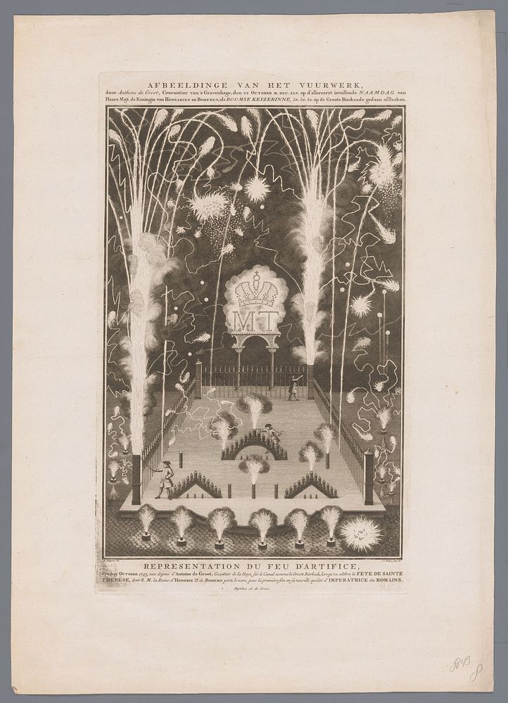Vuurwerk afgestoken op 15 oktober 1745, de naamdag van Maria Theresia, in opdracht van Anthoni de Groot (1745 - 1747) by Jan…