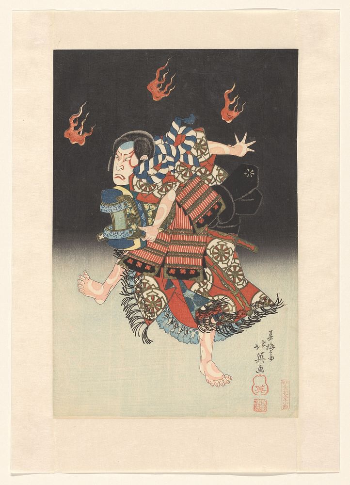 Nakamura Shikan II als de vos (kitsune) Genkurô in het toneelstuk ‘Hanayagura hitome senbon’, Naka Theater (1835) by…