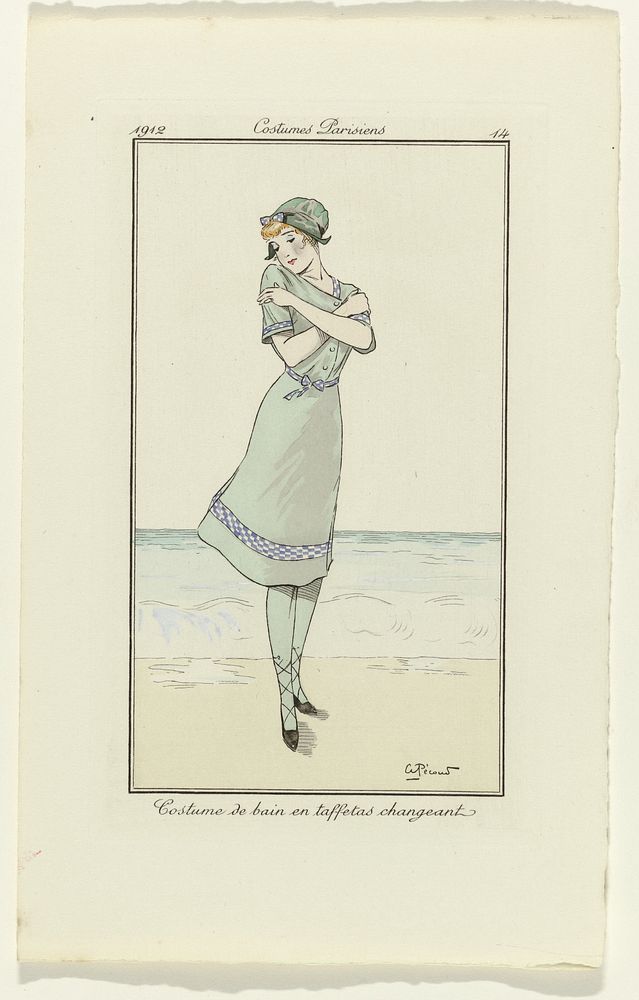 Journal des Dames et des Modes, 1912, Costumes Parisiens, no. 14: Costume de bain (...) (1912) by anonymous