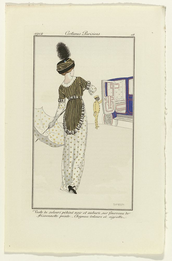 Journal des Dames et des Modes, Costumes Parisiens, 1912, No. 18 : Veste de velours (...) (1912) by Fernand Siméon and…