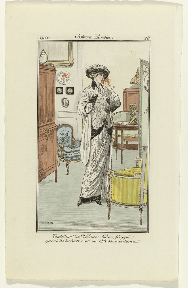Journal des Dames et des Modes, Costumes Parisiens, 1912, No. 28 : Tailleur de Velours (...) (1912) by Fernand Siméon and…