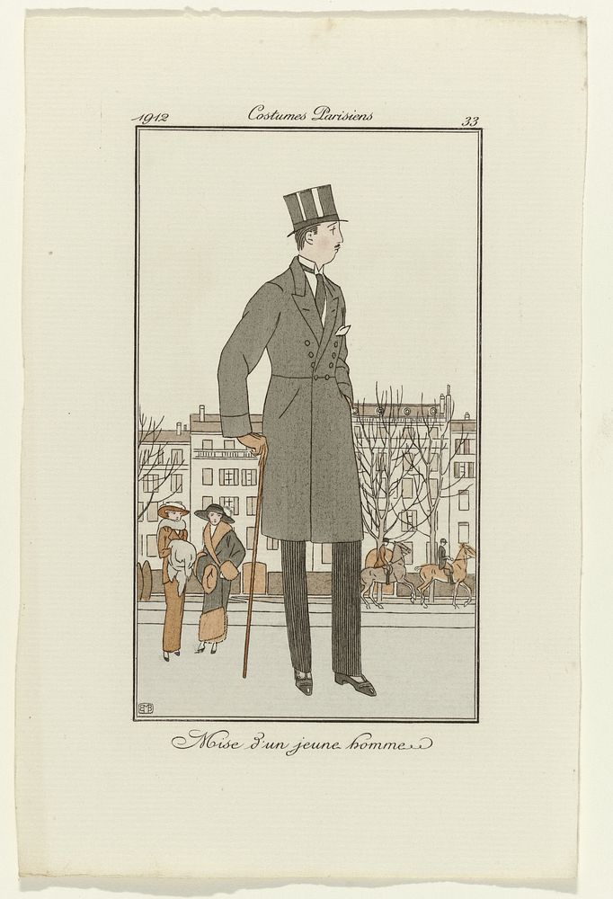 Journal des Dames et des Modes, 1912, Costumes Parisiens, no. 33: Mise d'un jeune homme (1912) by anonymous