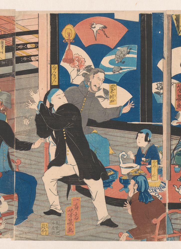 Buitenlanders tijdens een drinkgelag in het Gankiro theehuis (1860) by Utagawa Yoshiiku