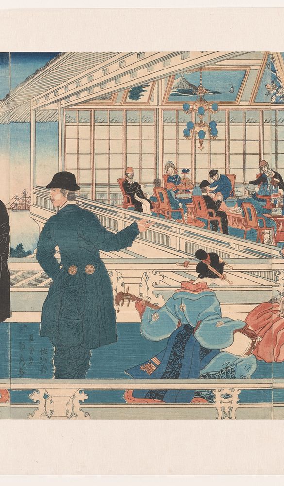 Amerikaans handelshuis in Yokohama (1861) by Utagawa Sadahide and Sanoya Kihei