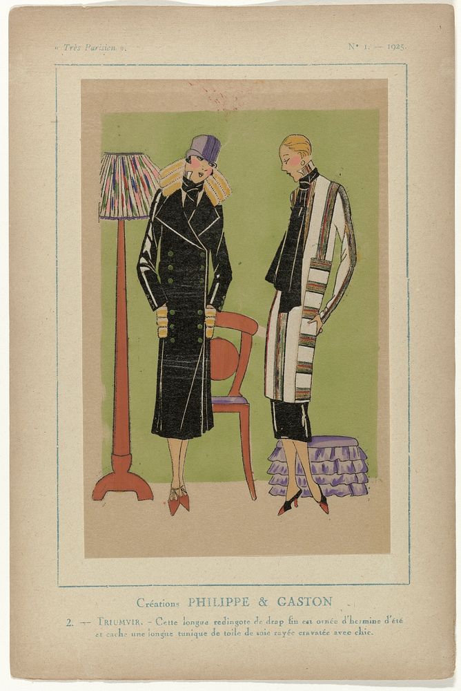 Très Parisien, 1925, No. 1, Pl. 2.- : CREATIONS PHILIPPE & GASTON - TRIUMVIR. (1925) by G P Joumard