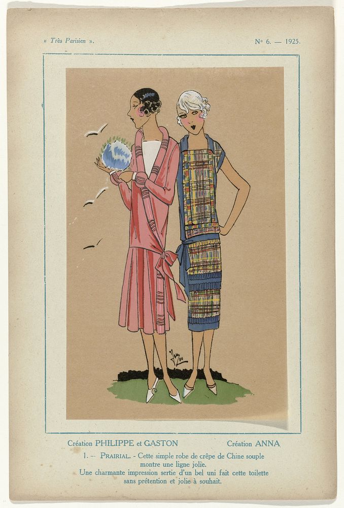 Très Parisien, 1925,  No. 6, Pl. 1: Création PHILIPPE et GASTON. Création ANNA. (1925) by G P Joumard and G P Joumard