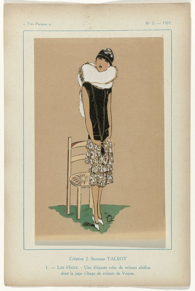 Très Parisien, 1925,  No. 7, Pl. 1: Création J. Suzanne TALBOT - LES HAIES. (1925) by G P Joumard and G P Joumard