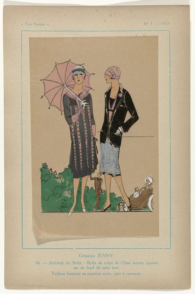 Très Parisien, 1925,  No. 7, Pl. 16: Créations JENNY - AVENUE DU BOIS (1925) by G P Joumard