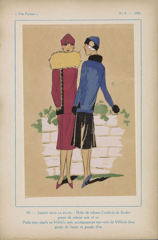 Très Parisien, 1925,  No.9, Pl.  10.- JARDIN SOUS LA PLUIE (1925) by G P Joumard