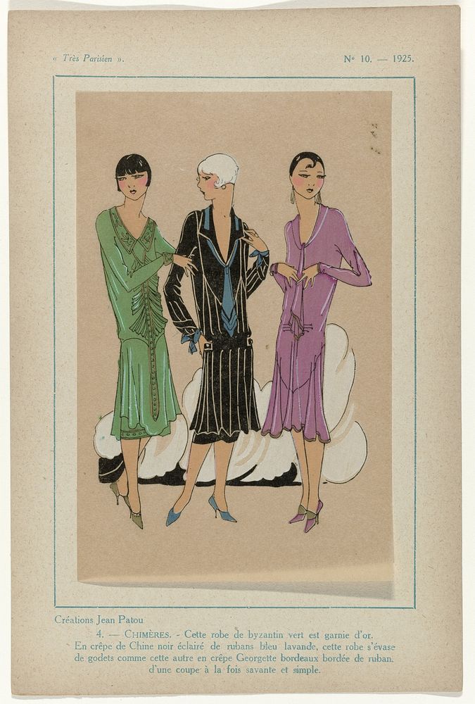 Très Parisien, 1925,  No. 10, Pl. 4: Création Jean Patou  - CHIMÈRES (1925) by G P Joumard