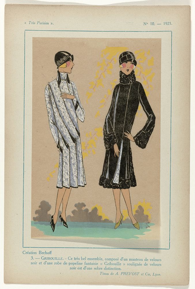 Très Parisien, 1925,  No. 10, Pl. 3: Création Bechoff - GRIBOUILLE (1925) by G P Joumard