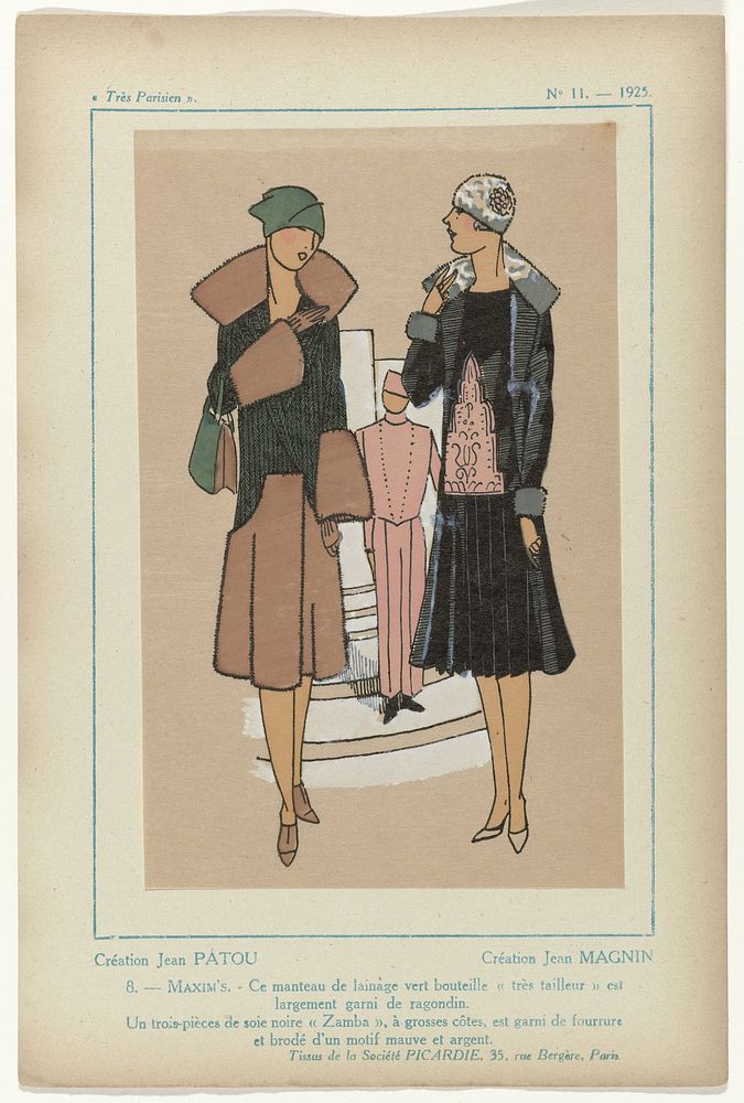 Très Parisien, 1925, No. 11, Pl. 8: Création Jean PATOU - MAXIM'S (1925) by G P Joumard